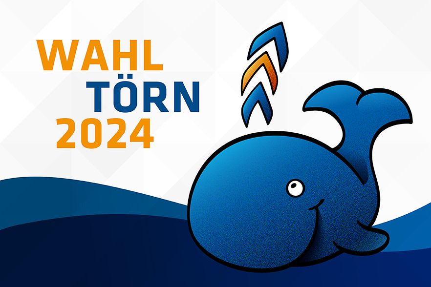 Illustration zur VV-Wahl 2024 mit der Karikatur eines Wals